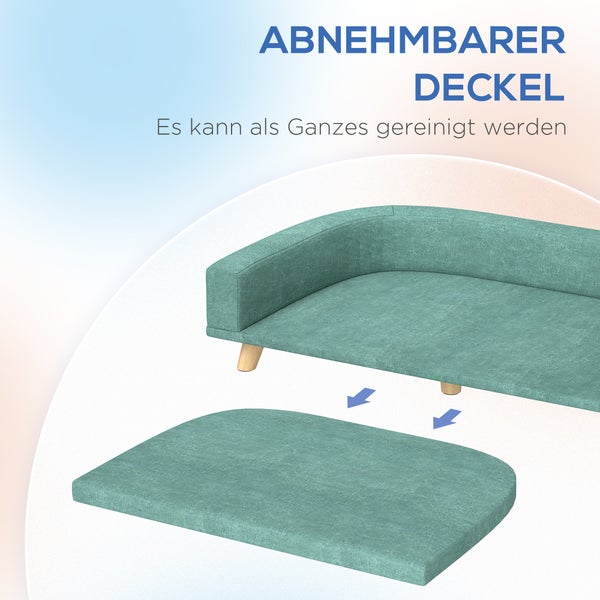 PawHut Hundesofa, Hundebett, Hundesessel mit Erhöhtem Design, Hundecouch mit Holzbeine, Haustiersofa mit Kissen, Katzensofa für große Hunde, 98 x 67 x 25 cm, Grün