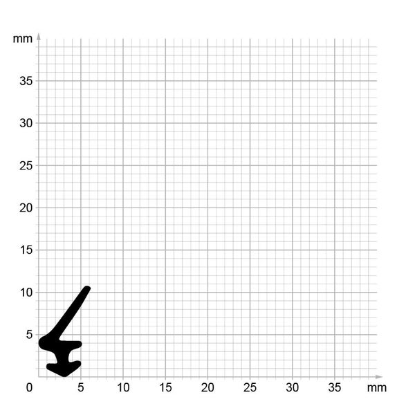 Querschnittsprofil einer Fensterdichtung oder Türdichtung auf einem Millimeterpapier zur Maßdarstellung.