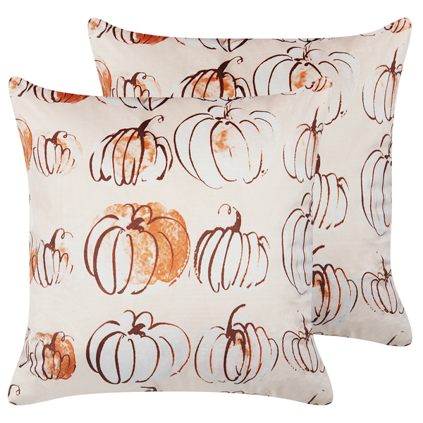 Dekokissen 2er Set CUCURBITA Samtstoff 45 x 45 cm Beige Pflanzenmuster