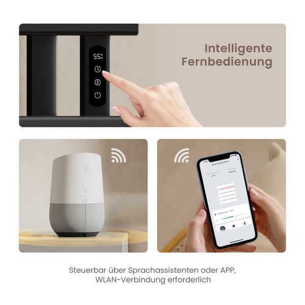 EMKE Elektrischer Badheizkörper 100x50 cm, Design-Handtuchheizkörper mit LCD-Display, Thermostat, Timer, Temperaturregelung, WiFi & App-Steuerung, 600W, Flachheizkörper für Bad, Matt Schwarz, Anschluss rechts