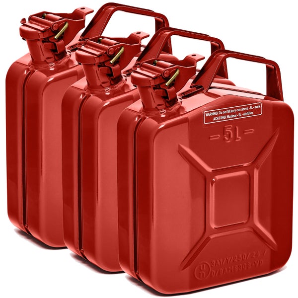 BW® Kraftstoffkanister Metall Benzinkanister 3x 5 Liter - Rot - RAL 3000 - TÜV-geprüft und UN-Zulassung - Made in Europe