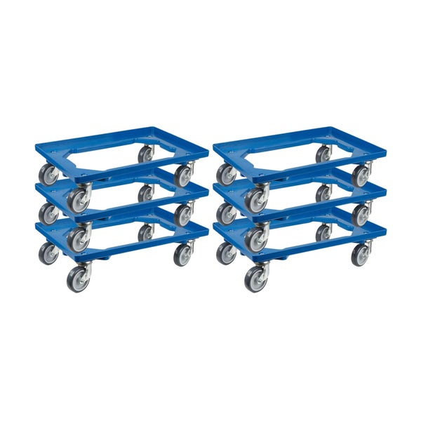 PROREGAL Transportroller für Euroboxen 60 x 40 cm mit Gummiräder Blau Offenes Deck 2 Lenkrollen und 2 Bockrollen Traglast 300 kg