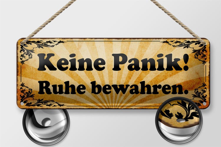 Blechschild Spruch 27x10cm keine Panik Ruhe bewahren Dekoration