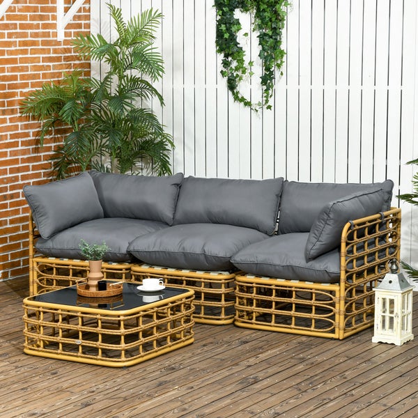 Outsunny 4 tlg. Gartenmöbel-Set, 74L x 74B x 65H cm, PE Rattan, Polyester, Aluminum, braun