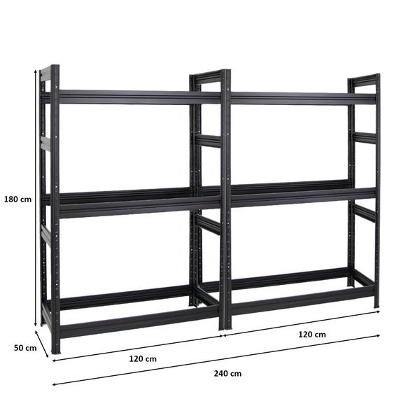 PROREGAL Mega Deal 2x Reifenregal Dino HxBxT 180 x 120 x 50 cm Fachlast 150 kg bis zu 24 Reifen Schwarz
