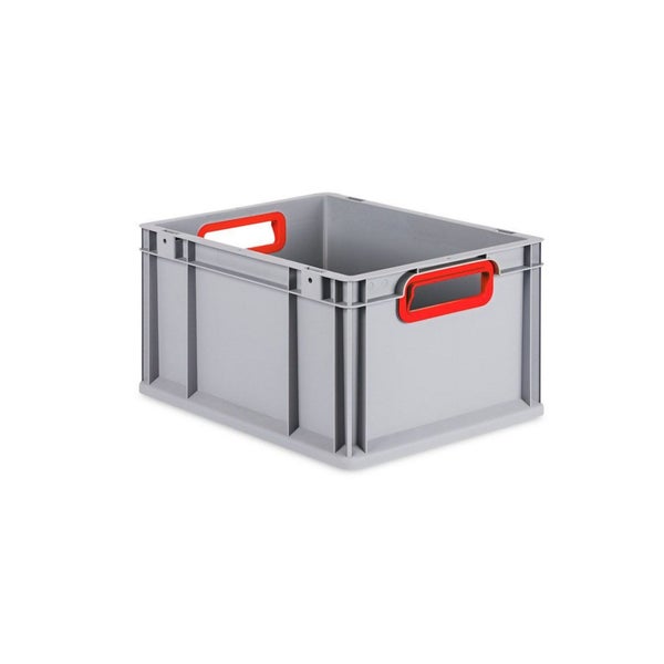 PROREGAL Spar Set 10x Eurobox Nextgen Color Mit Auflagedeckel & Schiebeschnappverschlüsse HxBxT 22 x 30 x 40 cm Griffe Rot Offen Glatter Boden