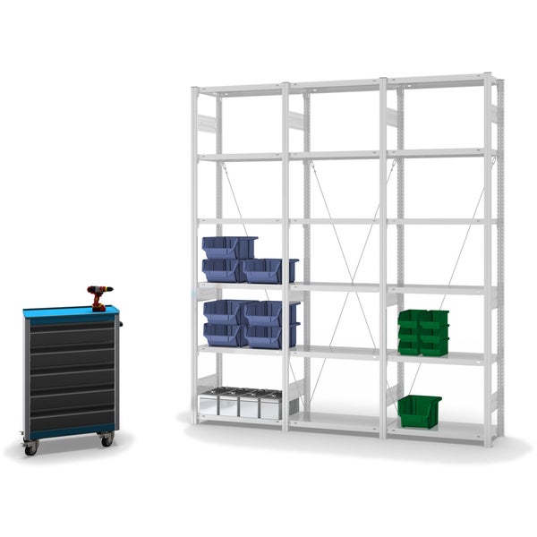 PROREGAL Fachbodenregal Stecksystem T-Profil Medium-Duty Grundregal HxBxT 250 x 75 x 30 cm 6 Ebenen Fachlast 220 kg Einseitig Nutzbar Lichtgrau