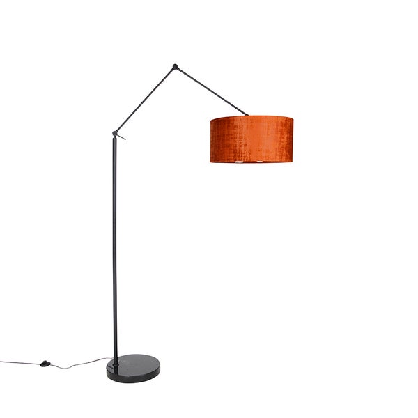 QAZQA - Moderne Stehlampe schwarz Leinenschirm orange 50 cm - Editor I Wohnzimmer I Schlafzimmer - Stahl Länglich - LED geeignet E27