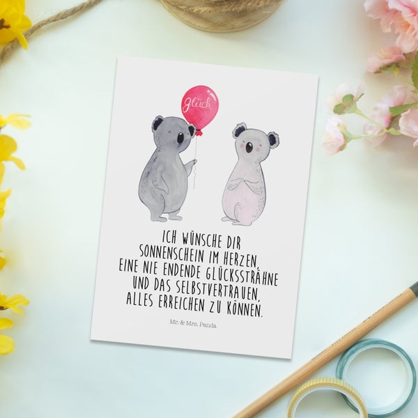 Mr. & Mrs. Panda Postkarte Koala Luftballon - Weiß