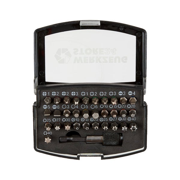 Bit-Set mit verschiedenen Schrauberbits in einer schwarzen Aufbewahrungsbox.