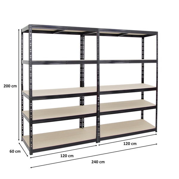 PROREGAL Mega Deal 2x Schwerlastregal Giant Tiger HxBxT 200 x 120 x 60 cm Fachlast 265 kg 5-Ebenen Schwarz