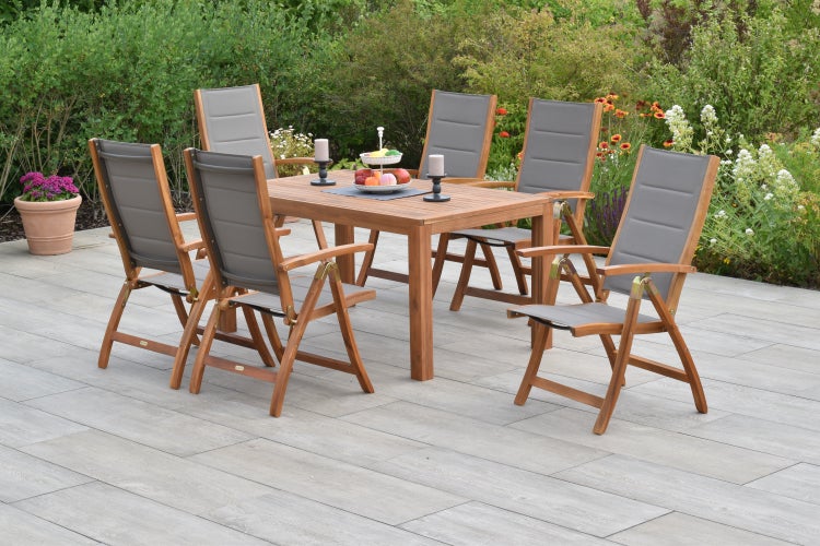 Acapulco Gartenmöbelset 7tlg., Klappsessel, Ausziehtisch, 150 (200) x 90 cm
