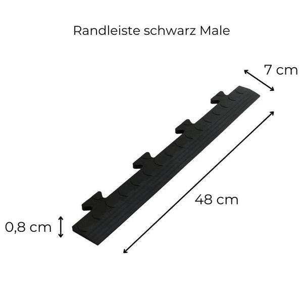 Klickfliesen Bodenplatte Kunststoff Balkon Terasse Garage Werkstatt Camping Fliesen Bodenbelag 50 PVC Klicksystem 10x Randleisten MALE schwarz