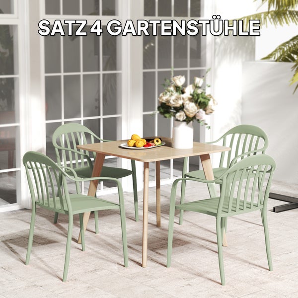 Outsunny Gartenstuhl 4er Set wetterfest Gartenstühle aus Kunststoff Stapelstuhl mit Armlehne Rückenlehne stapelbar Terrassenstuhl bis 120 kg belastbar Gartenmöbel für Hinterhof, Garten, Balkon Grün