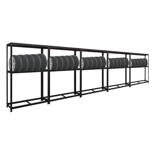 PROREGAL Mega Deal 5x Reifenregal RAGNAR HxBxT 180 x 120 x 40cm bis zu 8 Reifen auf 2 Ebenen + Ablage 265kg Fachlast Schwarz