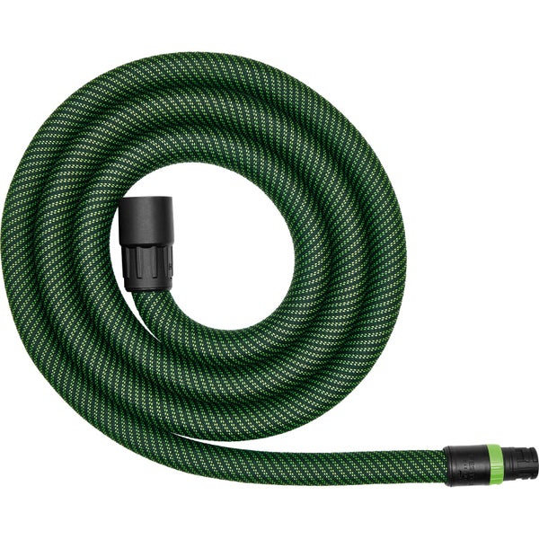 Festool Saugschlauch, gewebt, grün, mit schwarzen Anschlussstücken.