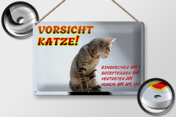 Blechschild Spruch 30x20cm Vorsicht Katze Strichliste