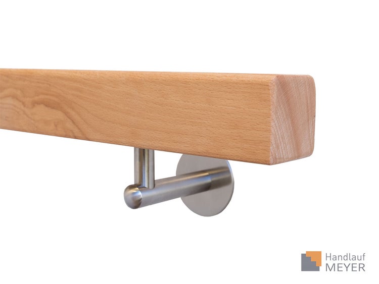 Handlauf Meyer Treppengeländer Buche – Komplett-Set, Quadratisch, 200cm, mit Handlaufhalter aus Edelstahl, Geländer aus Holz, Für Treppen Innen, inkl. Zubehör