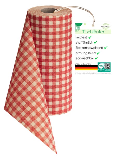 Sensalux NATURE Tischläufer - 0,5m x 25m Karo, Weiß-Rot