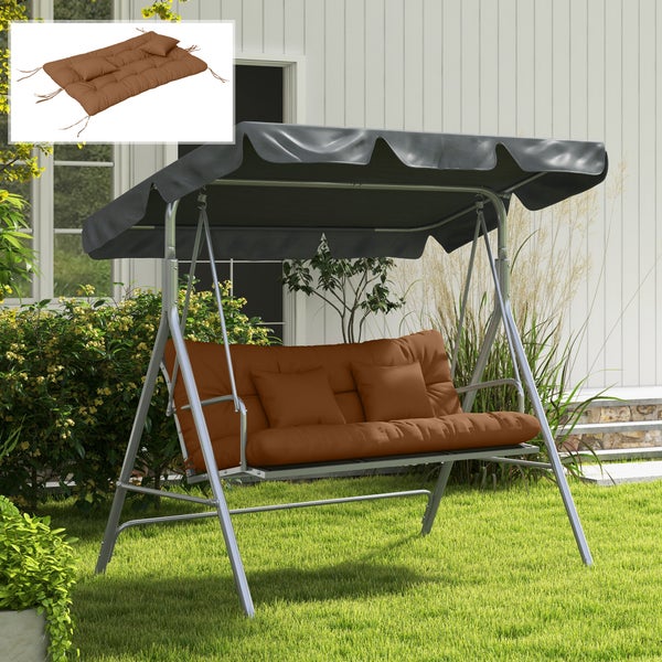 Garten Hollywoodschaukel mit Metallgestell, Sonnendach und weichem Polsterauflagen Set im Garten.