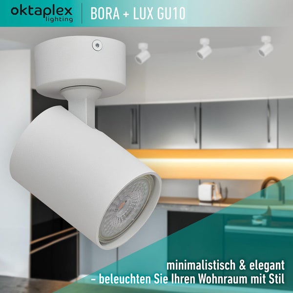 Bora Deckenstrahler GU10 inkl. LED Leuchtmittel 400lm 4000K neutralweiß 4,8W 230V Spotleuchte schwenkbar weiß