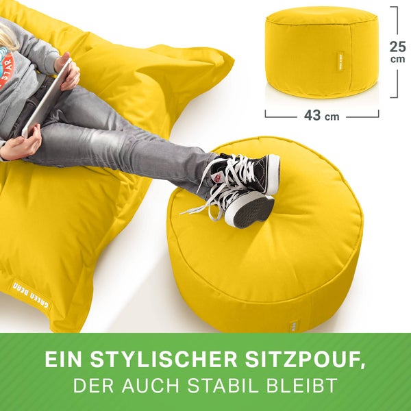 Green Bean Sitzsack-Hocker 45x25cm mit EPS-Perlen Füllung - Fußhocker Fußkissen Sitz-Pouf für Sitzsäcke - Bodenkissen für Kinder und Erwachsene - Fußablage Sitzkissen Sitzhocker Gelb