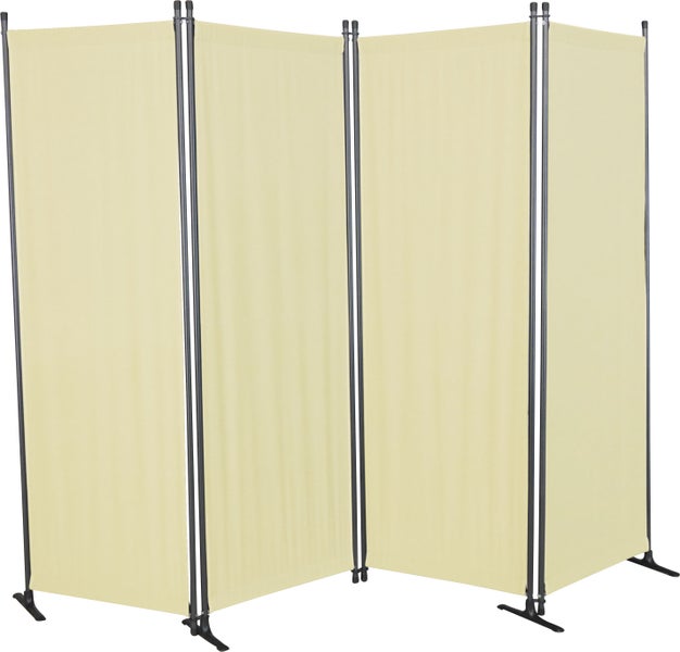 Freistehender Raumteiler mit vier Paneelen und Metallrahmen