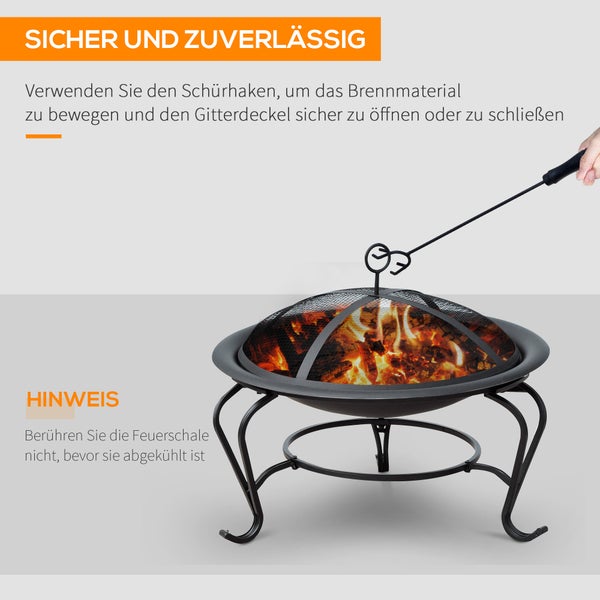 Outsunny Feuerschale, für Holz und Holzkohle, mit Funkenschutz, 56 x 45 cm (LxH), Metall, Schwarz
