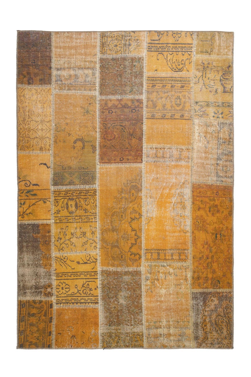 Flachflor Teppich Celestial Gold Used-Look, Patchwork-Design 110 x 180 cm
