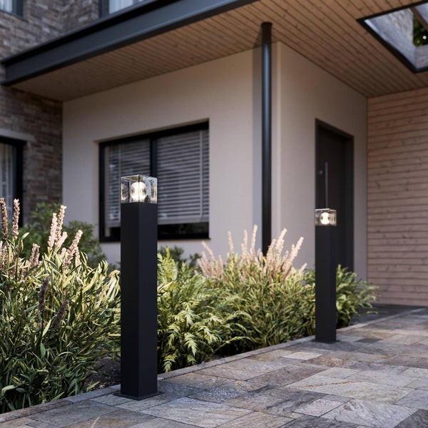 Lucande Außenleuchte Keke (spritzwassergeschützt (Modern) in Schwarz aus Aluminium (1 flammig, E27) - Wegeleuchte Pollerleuchte Wegelampe Sockelleuchte