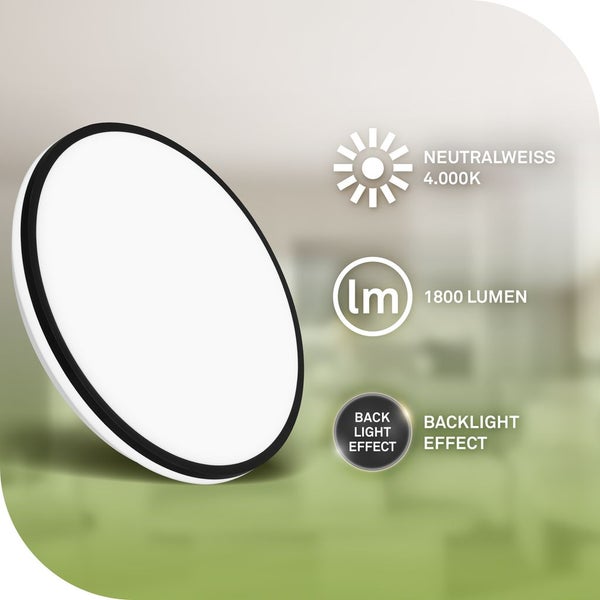 Deckenleuchte mit neutralweissem Licht von 4000 Kelvin, 1800 Lumen und Hintergrundbeleuchtung