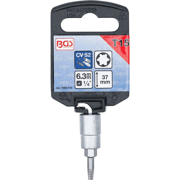 BGS Schraubenausdreher-Bit-Einsatz Antrieb Innenvierkant 6,3 mm (1/4) für defektes T-Profil (für Torx) T15 - 7098-T15