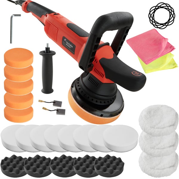 25-teiliges Exzenter Poliermaschinen-Set tectake  inklusive 2 Mikrofasertüchern und 2 Ersatzkohlen 810 W schwarz/rot