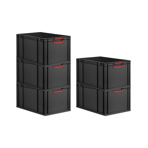 Eurobox NextGen Color, HxBxT 32x40x60cm, 65 Liter, Griffe rot geschlossen, Verstärkter Boden, Schwarz, Eurobehälter, Transportbox, Transportbehälter, Stapelbehälter