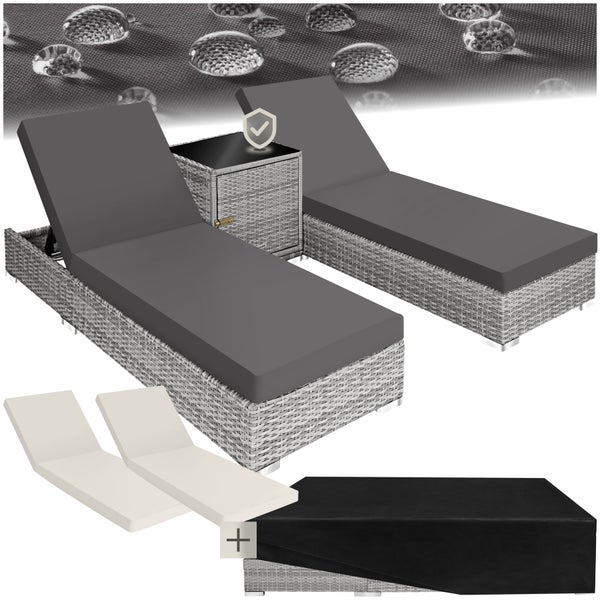 2er Set Rattan Sonnenliegen tectake  mit Aluminiumgestell wetterfest und UV-beständig