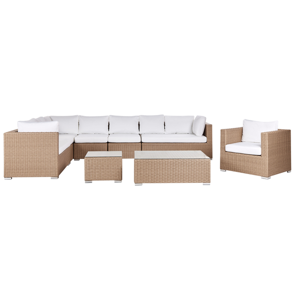 Lounge Set mit Tisch 8-Sitzer XXL rechtsseitig modular Polyrattan Sandbeige