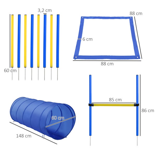 PawHut Hundesport, Ø60 x 148H cm, PE, Polyester, Gelb+Blau