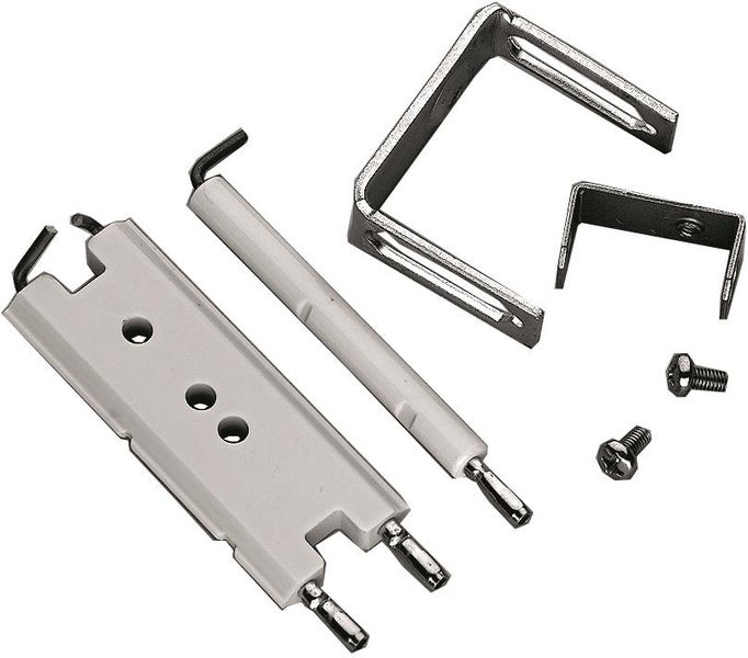 Befestigungsset mit Kunststoffhalterungen, Metallwinkeln und Schrauben für die Montage.