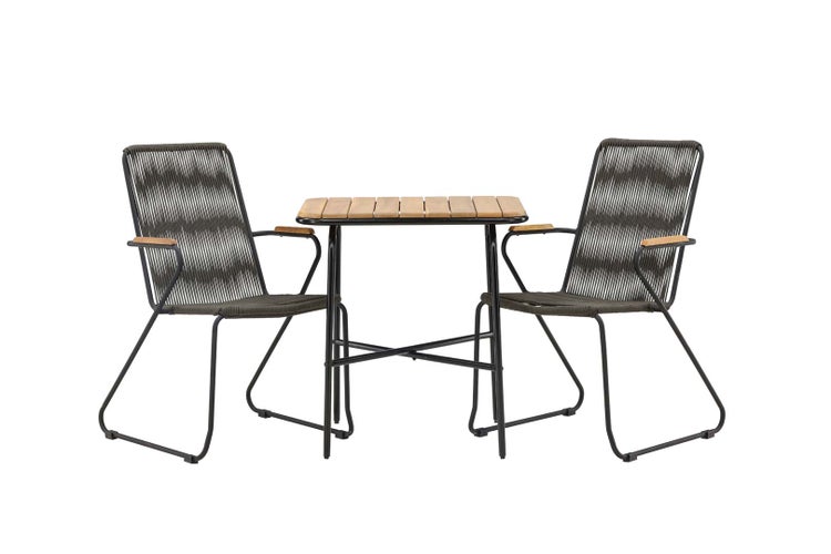 Holmbeck Gartenset Tisch, 2 Stühle  natur,schwarz. 88 X 70 X 74 cm