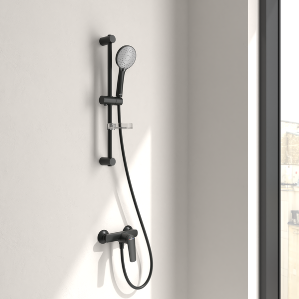 Villeroy & Boch Oasis Duscharmatur, Mischbatterie Dusche mit Rückflussschutz und Keramikkartusche, Einhebel-Duscharmatur für Aufputz Montage, rund, Matt Black