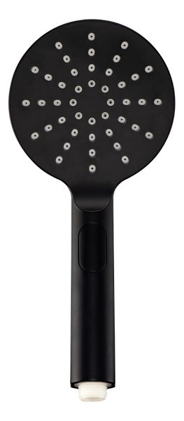 Calmwaters® Wannenset in Schwarz, 3-strahliger Duschkopf, Strahlartenwechsel per Knopf & 12 cm Sprayplatte, 150 cm Metall-Brauseschlauch, mit Wandhalter, Antikalk-Noppen, 21AG6183