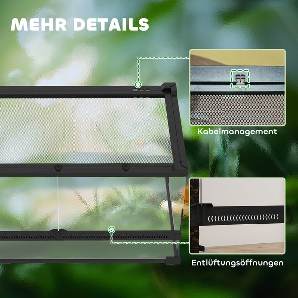 Detailansicht Terrarium mit Kabelmanagement und Belüftungsöffnungen