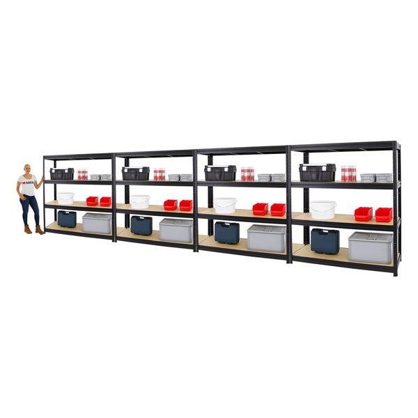 PROREGAL Mega Deal 4x Schwerlastregal Dino HxBxT 180 x 160 x 60 cm Fachlast 600 kg Schwarz