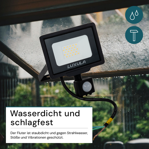 LUXULA LED Außenstrahler mit Bewegungsmelder 20W Strahler 4000K Neutralweiß 2000lm Fluter Schwarz IP65