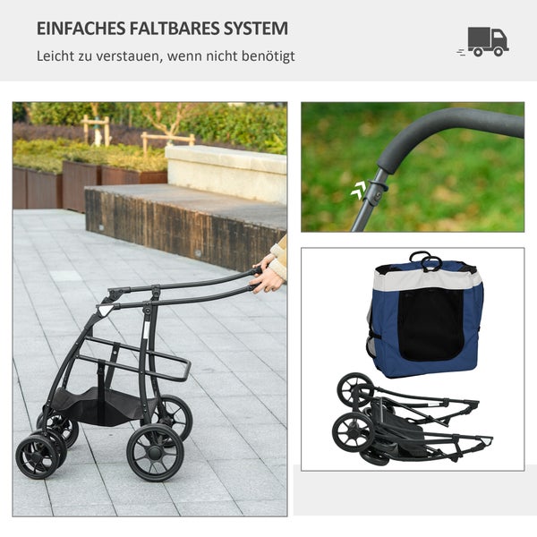 PawHut Hundebuggy, 81L x 58B x 97,5H cm, Oxford, Stahl, Blau