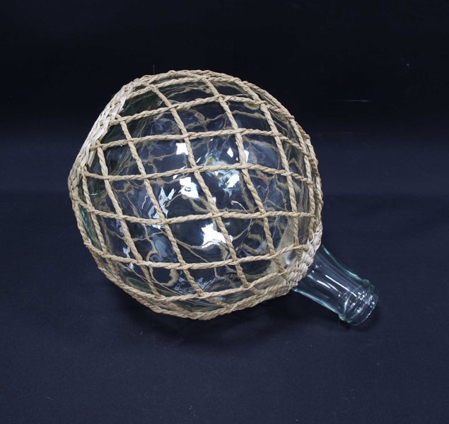 FRANK FLECHTWAREN | Dekoflasche Geflecht, GLAS, STROH, PAPIERSCHNUR, Ø 27 x 40 cm