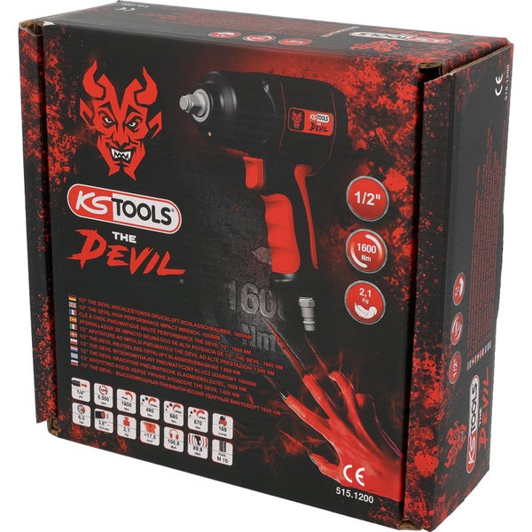 Verpackung des KS Tools The Devil Druckluft-Schlagschraubers mit Leistungsdaten