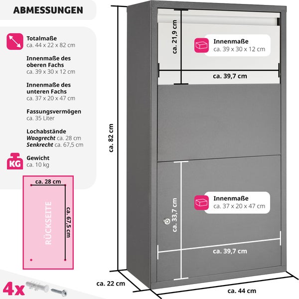 Abmessungen eines Schranks mit Fachböden
