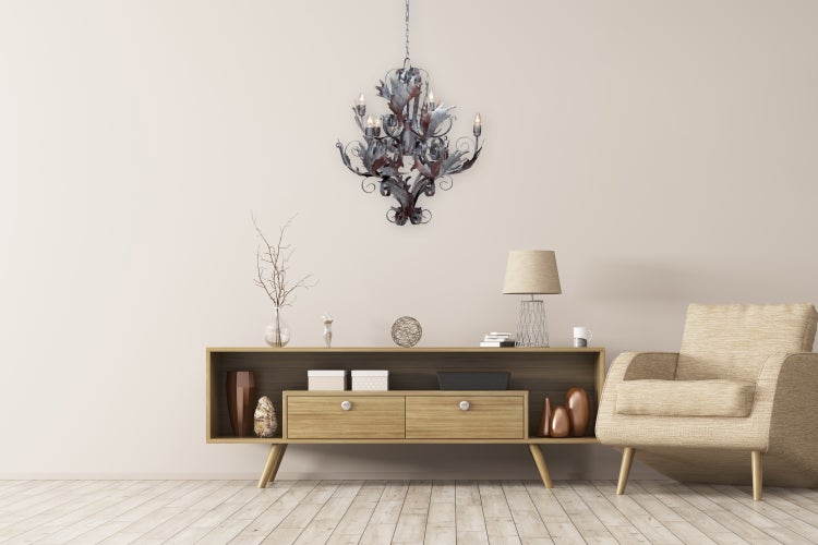 Verschnörkelter Kronleuchter in Silber, große Barocker Hängelampe 81 cm | Wohnzimmer Esszimmer Leuchte