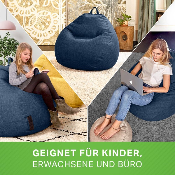 Green Bean Indoor XXL Sitzsack mit 300 Liter mit EPS-Perlen Füllung - Kuschelig Weich Waschbar - Drinnen Stoff Bodenkissen Liegekissen Sitzkissen - Dunkelblau Navy